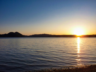 夕焼け, 洞爺湖, 日没, 太陽, 空, 雲, 風景, 自然, 湖,