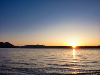 夕焼け, 洞爺湖, 日没, 太陽, 空, 雲, 風景, 自然, 湖,