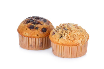 chocolate chip muffin isolated on white background