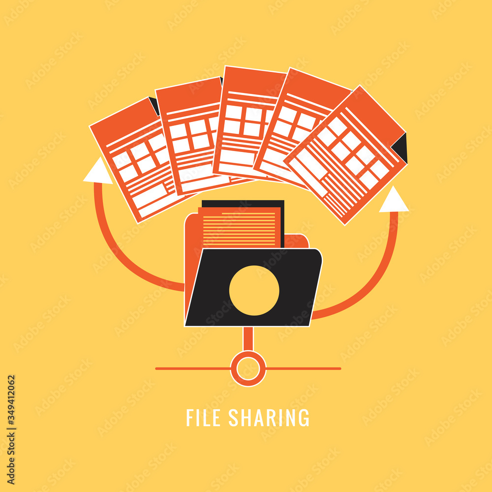 Aufkleber file sharing. transfer of documentation concept