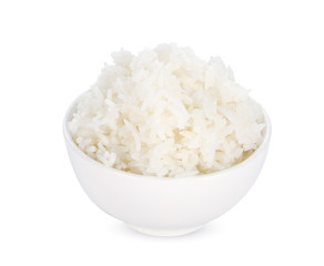 cooked rice in the white bowl isolated on white background