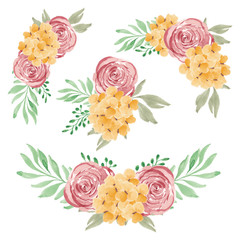 Watercolor hand painted flower bouquet collection