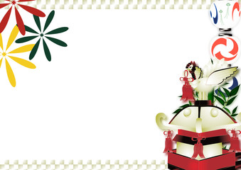 夏祭りおみこしに提灯神輿と花火のイラスト横スタイル背景素材