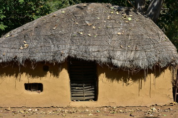 Village house made of mud, clay, wood, bamboo, and straws Tribal 