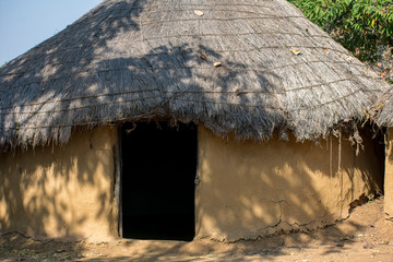 Village house made of mud, clay, wood, bamboo, and straws Tribal 
