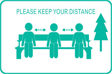 keep distance, advice for social distancing,clip art  sitting on a park chair