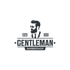 Barbershop logo design, man with beard vector illustration	