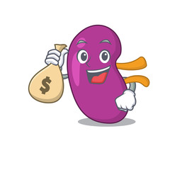 Crazy rich kidney mascot design having money bags