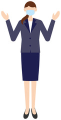 Vector image of business women in office uniform with mask