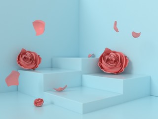 Minimal 3d rendering scene with podium and abstract background. Geometric shape
