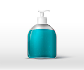 liquid cosmetics tube with pump. Coronavirus hand protection, hand sanitizer 3d realistic container, hand wash gel. alcohol hand wash gel with pump dispenser