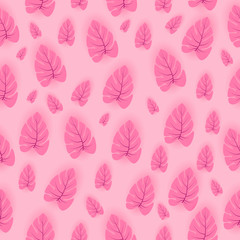 Seamless pattern with Tropical leaves on pink background, flat lay, Summer Styled. minimal concept.