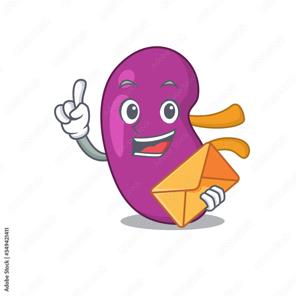 Sticker a picture of cheerful kidney cartoon design with brown envelope