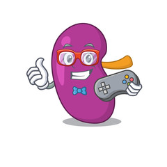 Mascot design style of kidney gamer playing with controller