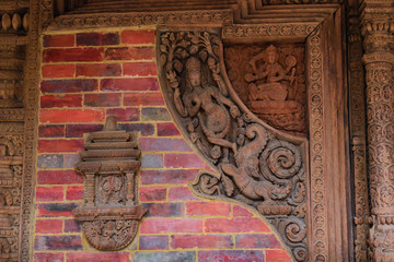 Carvings of various gods in one of the temple of Patan Durbar Square, Patan, Nepal