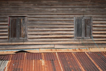 vintage old wooden window on the cottage