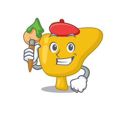 An artistic liver artist mascot design paint using a brush