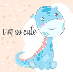 Cute animal cartoon dino blue illustration for kids