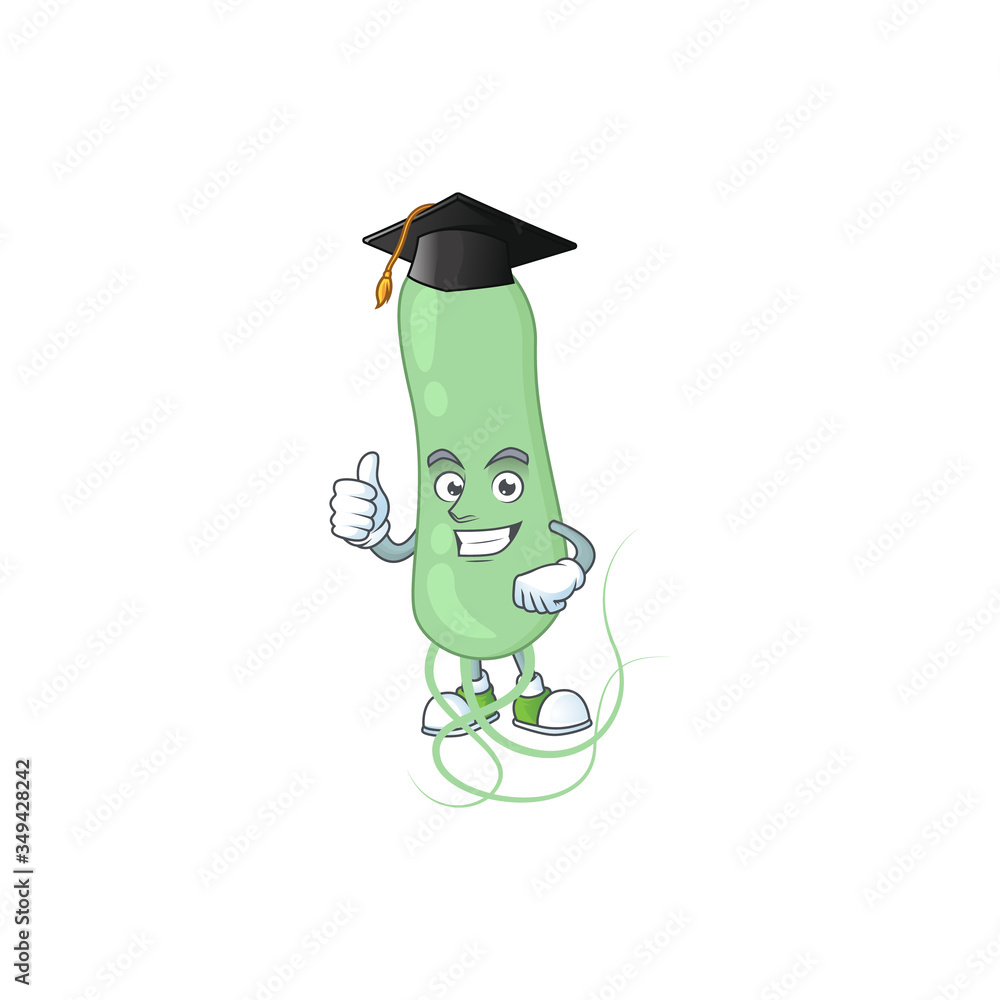 Poster happy face mascot design concept of aquificae wearing a graduation hat