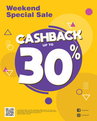 Banner design template with 30% cashback offer. Vector illustration for promotion discount sale. Banner and Poster Template Design Guaranteed Cashback Vector illustration.