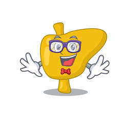 A cartoon drawing of geek liver wearing weird glasses