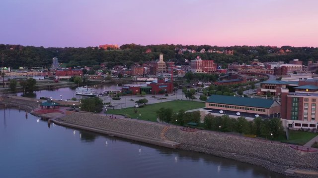 River City Harbor and Downtown Buildings at Sunrise, Dubuque, Iowa, USA
