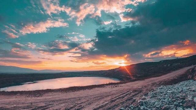 Time Lapse Sunset Old Mine Clouds Water