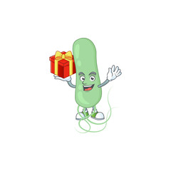 Aquificae cartoon mascot concept design with a red box of gift
