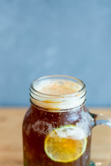 Americano mixed juice, ice coffee with lemon mint and soda