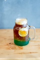Americano mixed juice, ice coffee with lemon mint and soda