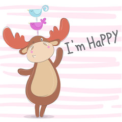 Cute animal cartoon deer illustration for kids
