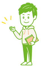 資料を持って案内する男性　ポーズ　イラスト