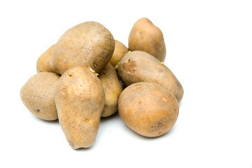 Close up potatoes over white background.