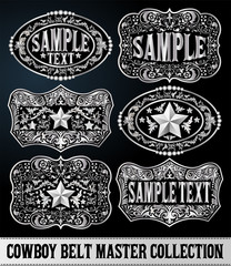 Western Style Cowboy Belt Buckle Label Master Collection Set. - obrazy, fototapety, plakaty