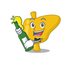 caricature design concept of liver cheers with bottle of beer