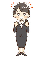 女性、スーツ、応援