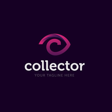 abstract eye image with C font for the collector logo premium vector