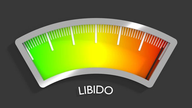 Scale with arrow. The libido level measuring device icon. Sign tachometer, speedometer, indicators. Infographic gauge element. 3D rendering