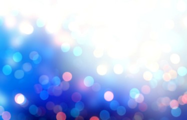Fototapeta premium Glitter bokeh on blue white soft background. Abstract shimmer illustration. Defocused festive pattern.