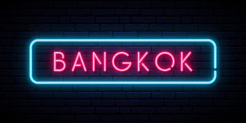 Obraz premium Bangkok neon sign. Bright light signboard. Vector banner.