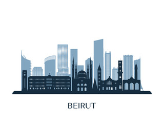 Fototapeta premium Panoramę Bejrutu, monochromatyczna sylwetka. Ilustracji wektorowych.