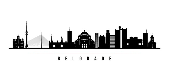 Belgrade skyline horizontal banner. Black and white silhouette of Belgrade, Serbia. Vector template for your design.
