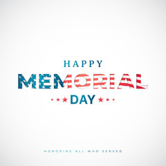 Happy Memorial Day, National american holiday. Festive poster or banner with american flag. Vector illustration.