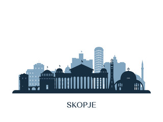 Skopje skyline, monochrome silhouette. Vector illustration. - obrazy, fototapety, plakaty