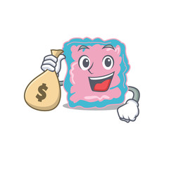 Crazy rich intestine mascot design having money bags