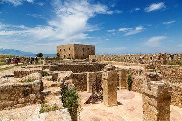 Fototapeta na wymiar Tourists in the Venetian fortress of Fortezza in Rethymno, Crete, Greece
