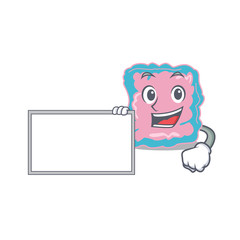 Cartoon character design of intestine holding a board
