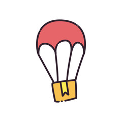 Hot air balloon with box flat style icon vector design