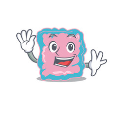 A charming intestine mascot design style smiling and waving hand