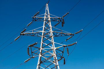 electric power lines and blue sky